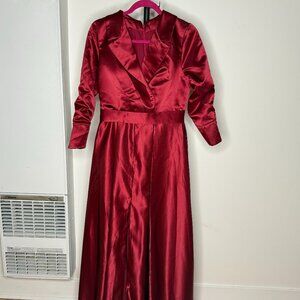 NEW RED Heavy Satin Collared Vintage Long Dress Gown, Size 8